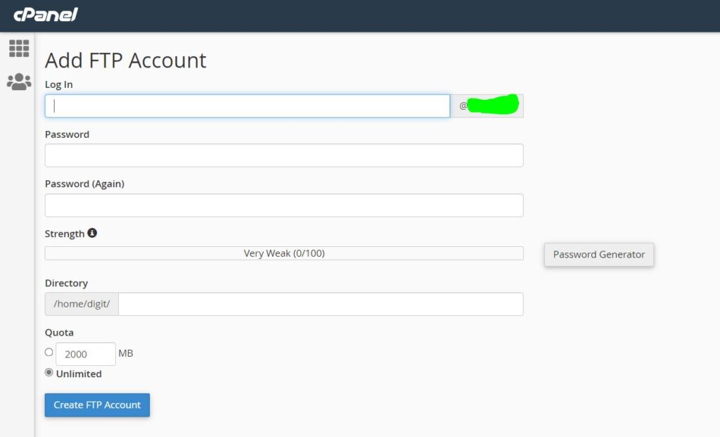 add FTP account for cpanel