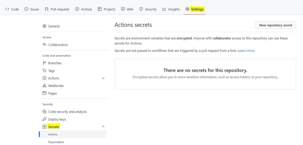 github private repository to cpanel secrets